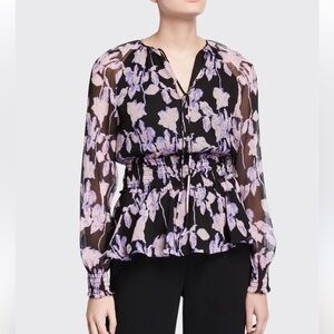 DVF Size Small Dark Floral Silk Y2K Babydoll Blouse Designer Whimsigoth Fairy